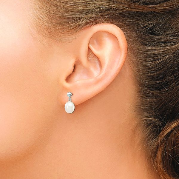 14kw 8-9mm White Rice Freshwater Cultured Pearl Post Dangle Earrings - Image 3