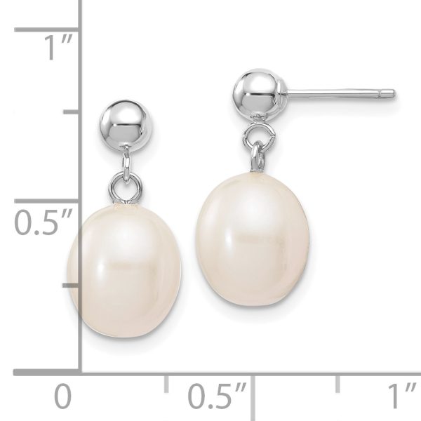 14kw 8-9mm White Rice Freshwater Cultured Pearl Post Dangle Earrings - Image 2