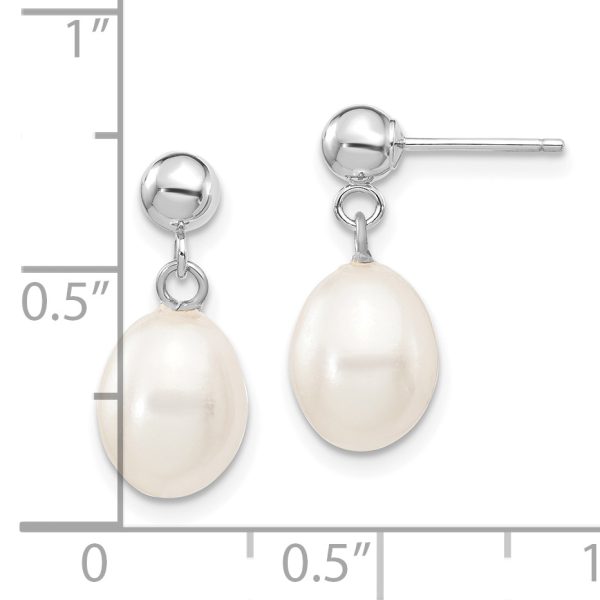 14kw 7-8mm White Rice Freshwater Cultured Pearl Post Dangle Earrings - Image 2