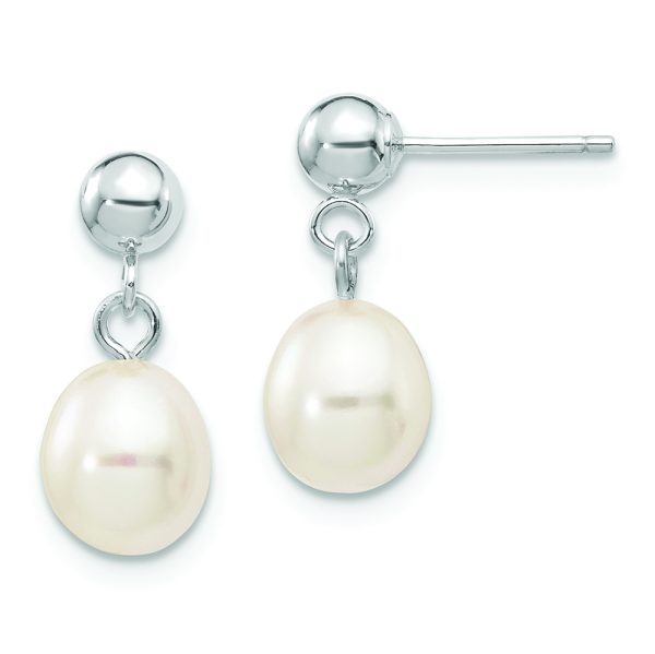 14kw 6-7mm White Rice Freshwater Cultured Pearl Post Dangle Earrings
