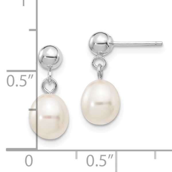 14kw 6-7mm White Rice Freshwater Cultured Pearl Post Dangle Earrings - Image 2