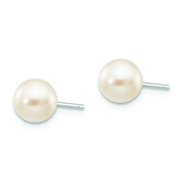 14K White Gold 6-7mm Round White Saltwater Akoya Cultured Pearl Earrings - Image 2