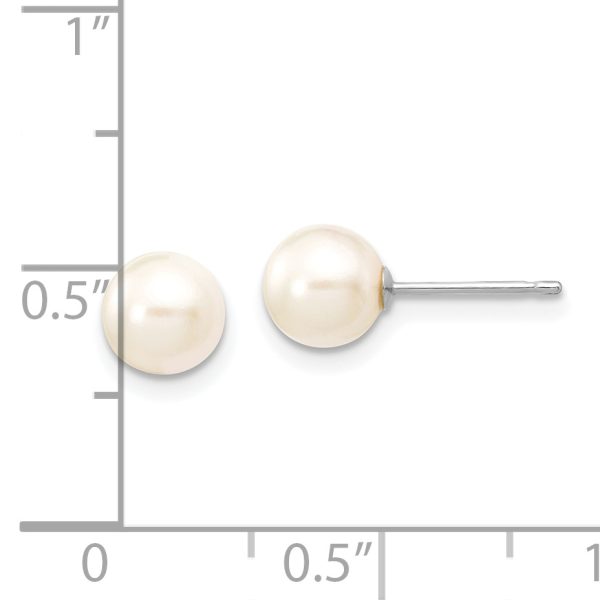 14K White Gold 6-7mm Round White Saltwater Akoya Cultured Pearl Earrings - Image 3