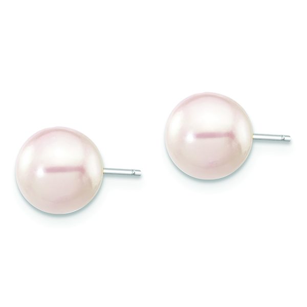 14K White Gold 7-8mm Round White Saltwater Akoya Cultured Pearl Earrings - Image 2