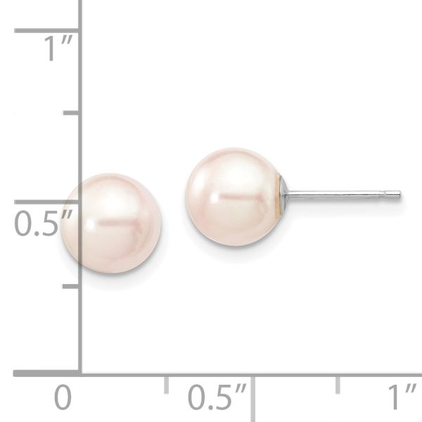 14K White Gold 7-8mm Round White Saltwater Akoya Cultured Pearl Earrings - Image 3