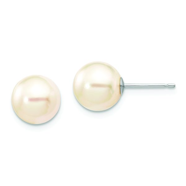 14K White Gold 8-9mm Round White Saltwater Akoya Cultured Pearl Earrings