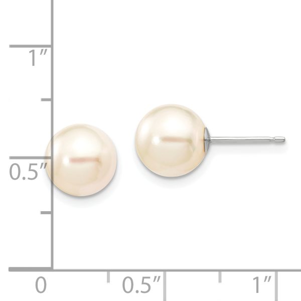 14K White Gold 8-9mm Round White Saltwater Akoya Cultured Pearl Earrings - Image 3