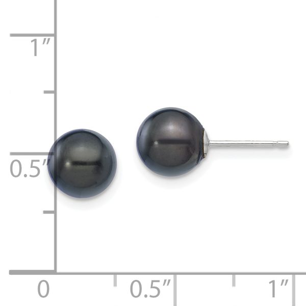 14K White Gold 7-8mm Round Black Saltwater Akoya Cultured Pearl Earrings - Image 3