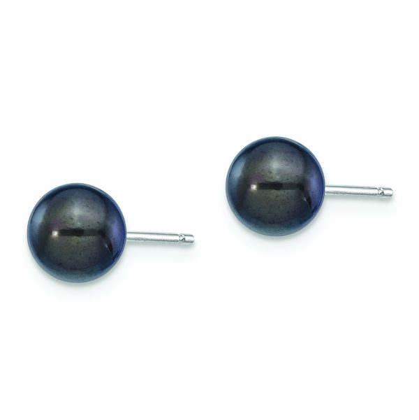 14K White Gold 6-7mm Round Black Saltwater Akoya Cultured Pearl Earrings - Image 2