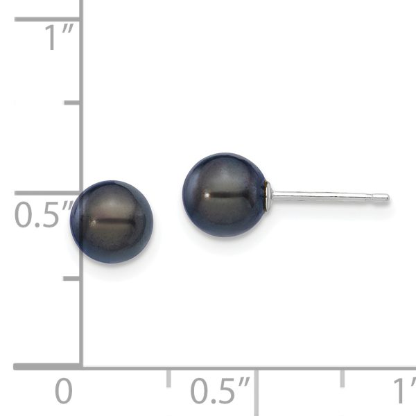 14K White Gold 6-7mm Round Black Saltwater Akoya Cultured Pearl Earrings - Image 3