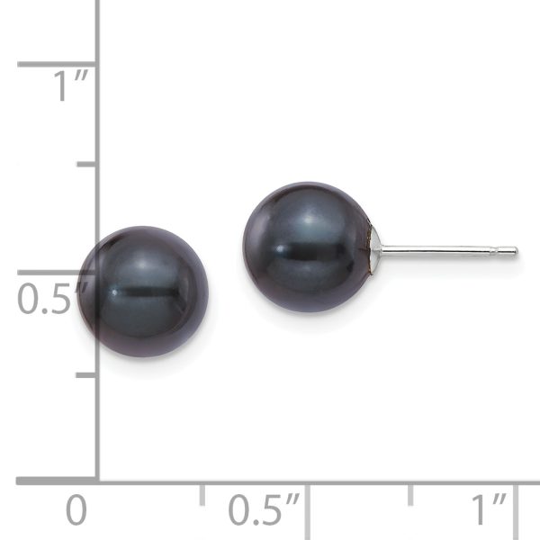 14K White Gold 8-9mm Round Black Saltwater Akoya Cultured Pearl Earrings - Image 3