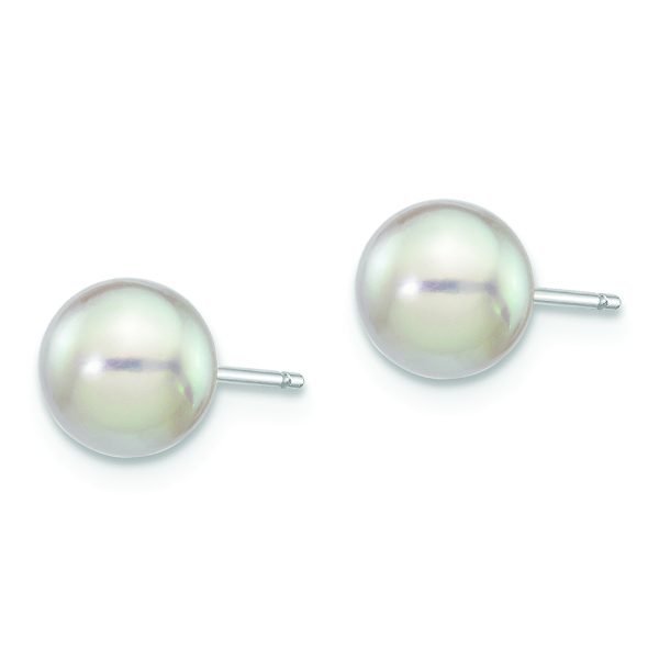 14K White Gold 6-7mm Round Grey Saltwater Akoya Cultured Pearl Earrings - Image 2