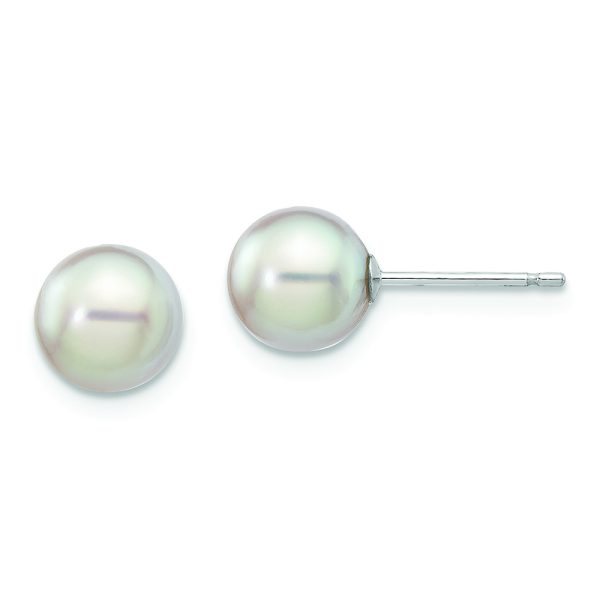 14K White Gold 6-7mm Round Grey Saltwater Akoya Cultured Pearl Earrings