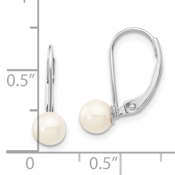 14K White Gold 5-6mm Round White Saltwater Akoya Pearl Leverback Earrings - Image 3