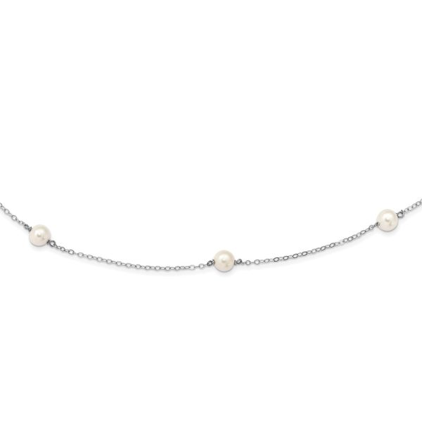 14K White Gold 5-6mm Round White FWC Pearl 7 Station Necklace