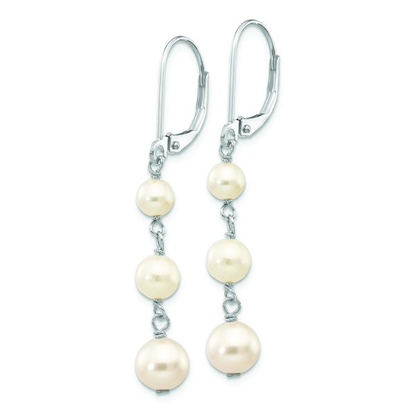 14KW 4-6mm Semi Round White Freshwater Cultured Pearl Dangle Earrings - Image 2