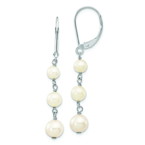 14KW 4-6mm Semi Round White Freshwater Cultured Pearl Dangle Earrings