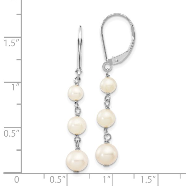 14KW 4-6mm Semi Round White Freshwater Cultured Pearl Dangle Earrings - Image 3