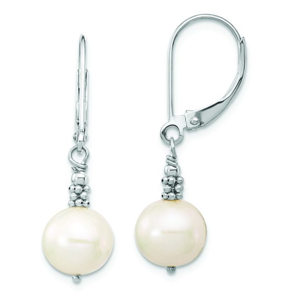 14k White Gold 8-9mm Near Round White FWC Pearl Leverback Earrings