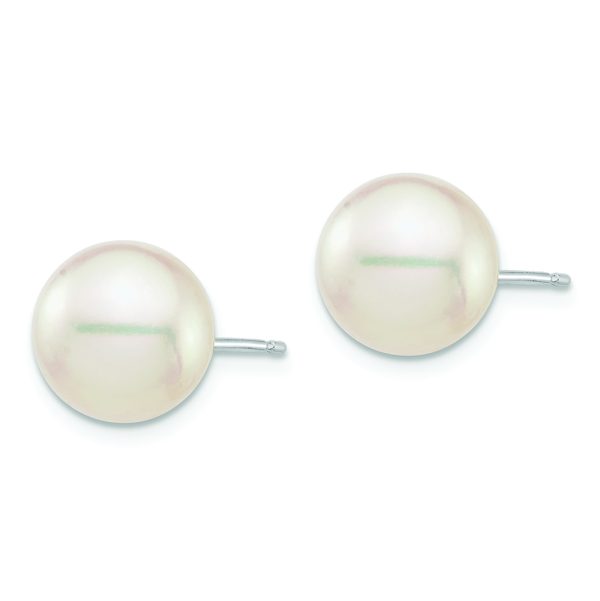 14K White Gold 9-10mm Round White Saltwater Akoya Cultured Pearl Earrings - Image 2