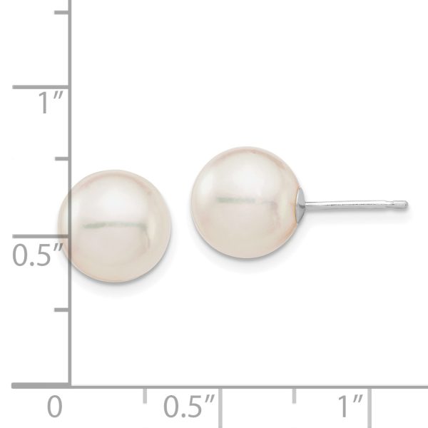 14K White Gold 9-10mm Round White Saltwater Akoya Cultured Pearl Earrings - Image 3