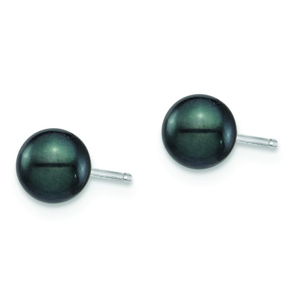 14K White Gold 5-6mm Round Black Saltwater Akoya Cultured Earrings - Image 2