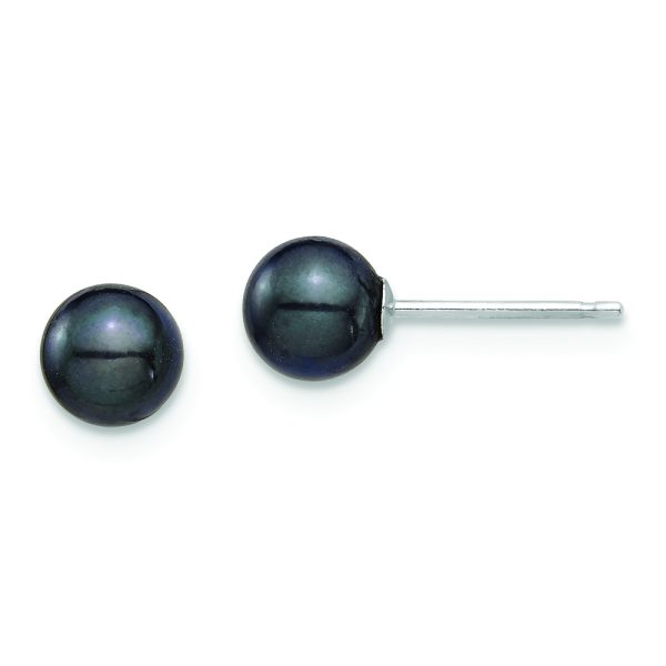 14K White Gold 5-6mm Round Black Saltwater Akoya Cultured Earrings