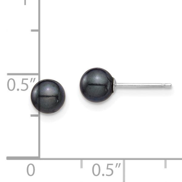 14K White Gold 5-6mm Round Black Saltwater Akoya Cultured Earrings - Image 3