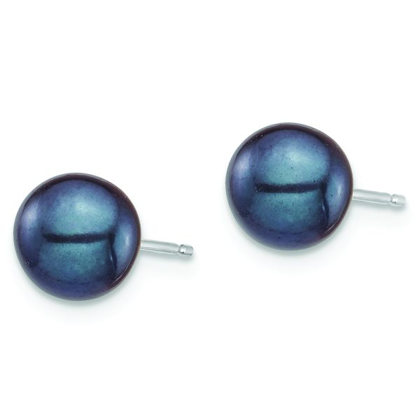 14K White Gold 6-7mm Round White and Black FWC Pearl 2 Earrings Set - Image 3