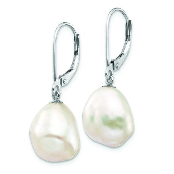 14K White Gold 13x15mm Keshi White FWC Pearl Dangle Earrings - Image 2