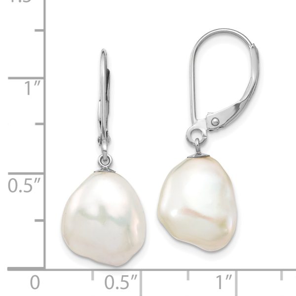 14K White Gold 13x15mm Keshi White FWC Pearl Dangle Earrings - Image 3