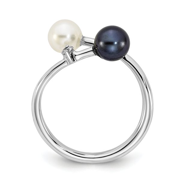 14K WG 5-6mm Round Black & White Saltwater Akoya Pearl Dia. Adj. Ring - Image 2