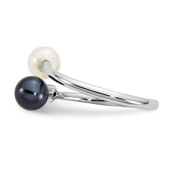 14K WG 5-6mm Round Black & White Saltwater Akoya Pearl Dia. Adj. Ring - Image 3