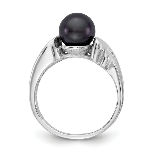 14k White Gold 7mm Black FW Cultured Pearl ring - Image 2