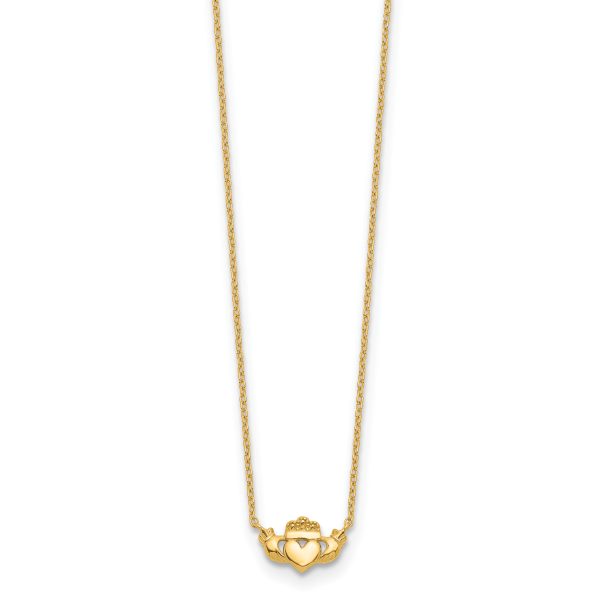 14k Polished Claddagh 17 inch Necklace - Image 2