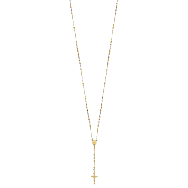 14K Tri-color Polished Faceted Beads Rosary Necklace - Image 2