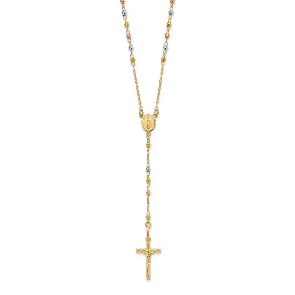 14K Tri-color Polished Faceted Beads Rosary Necklace