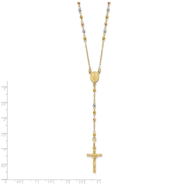 14K Tri-color Polished Faceted Beads Rosary Necklace - Image 3