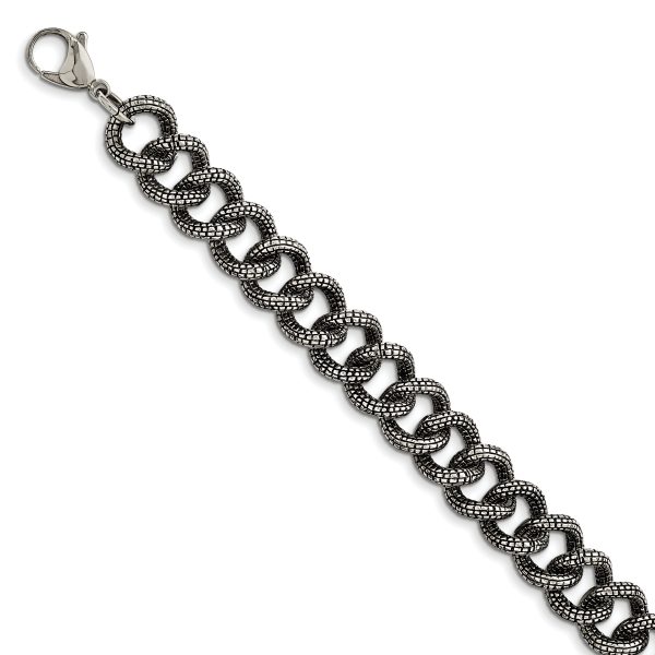 Stainless Steel Antiqued and Textured Link 24in Necklace - Image 3