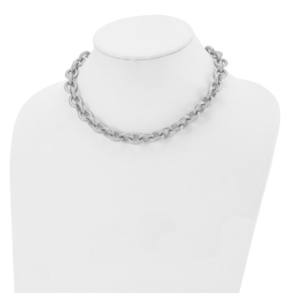 Stainless Steel Polished and Textured Link 16.5in Necklace - Image 3