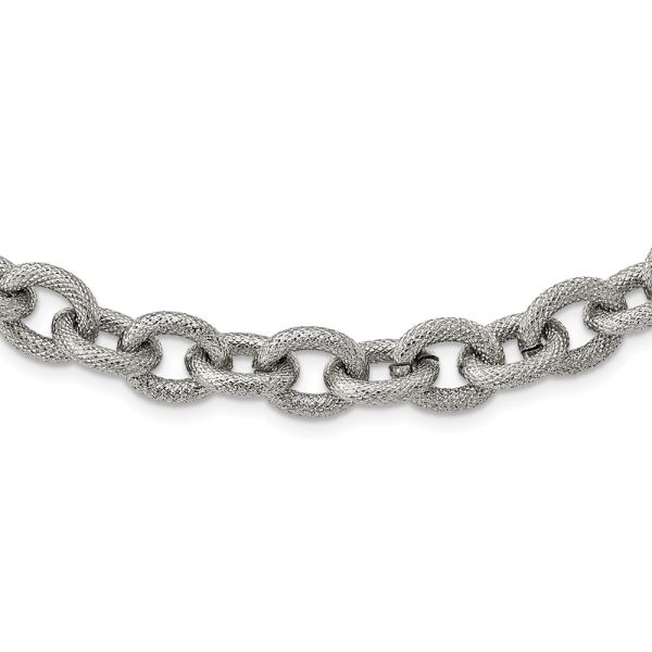 Stainless Steel Polished and Textured Link 16.5in Necklace