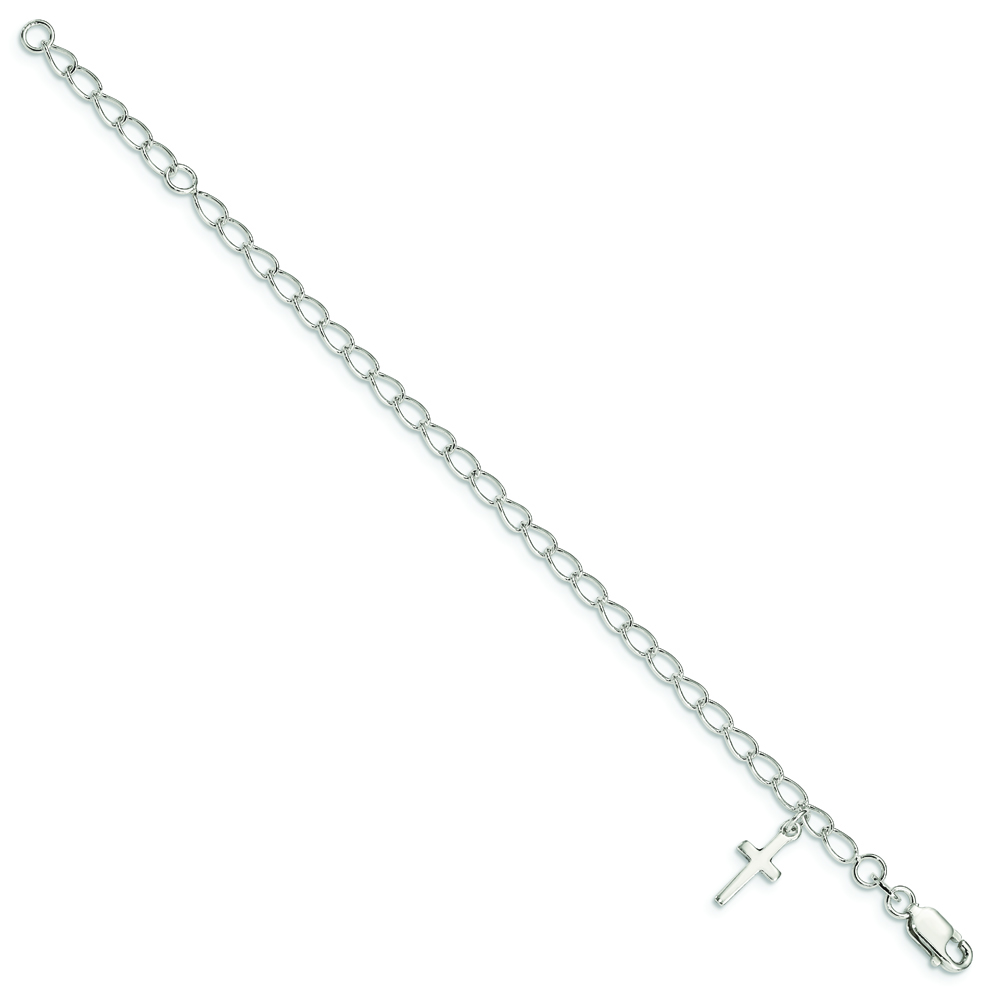 Sterling Silver Polished Latin Cross Charm with 1in Ext. Children's Bracele - Image 2