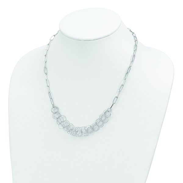 Sterling Silver Rhodium-plated Polished/Textured Circles Necklace - Image 2