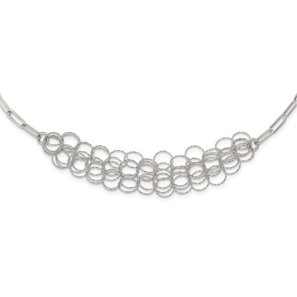 Sterling Silver Rhodium-plated Polished/Textured Circles Necklace