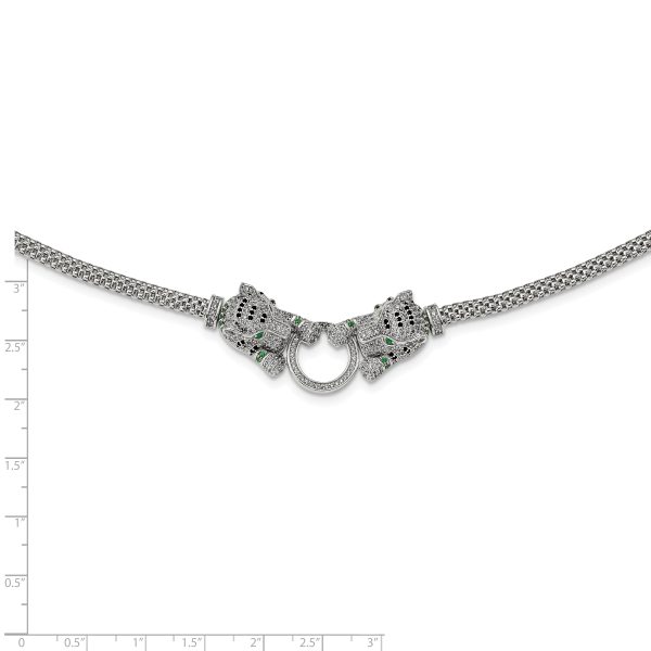 Sterling Silver Rhodium-plated Polished Tigers Holding Ring CZ Necklace - Image 3