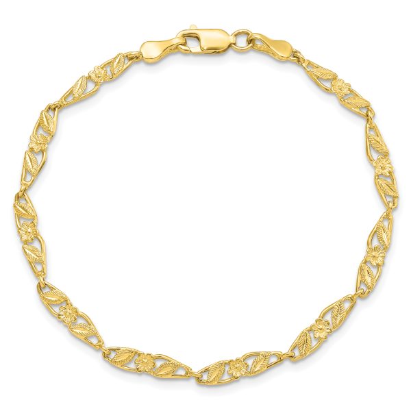 10k Solid Polished Open Back Flower & Leaf Bracelet - Image 3