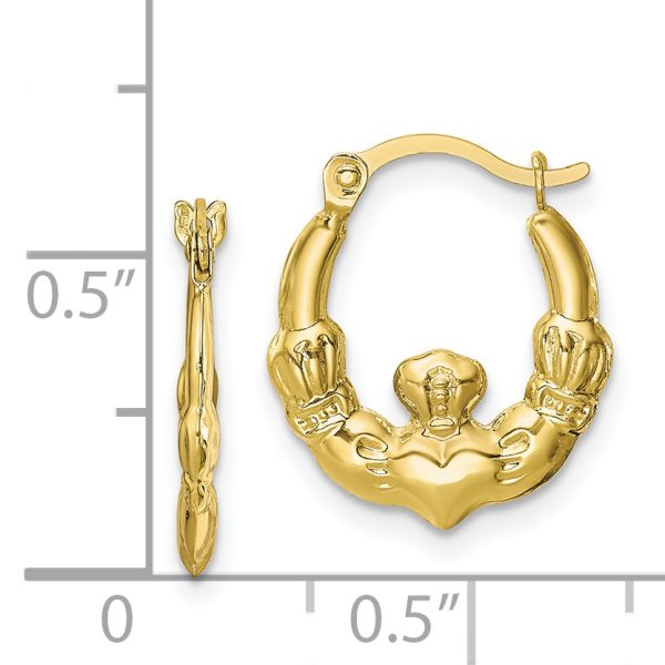 10K Claddagh Hollow Hoop Earrings - Image 2