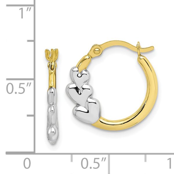 10K and Rhodium and Hearts Hollow Hoop Earrings - Image 2