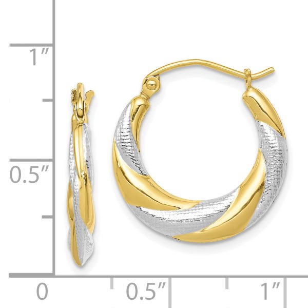 10K & Rhodium Twist Hollow Hoop Earrings - Image 2