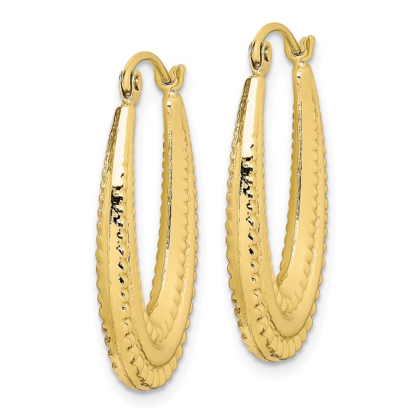 10K Textured Oval Hollow Hoop Earrings - Image 2